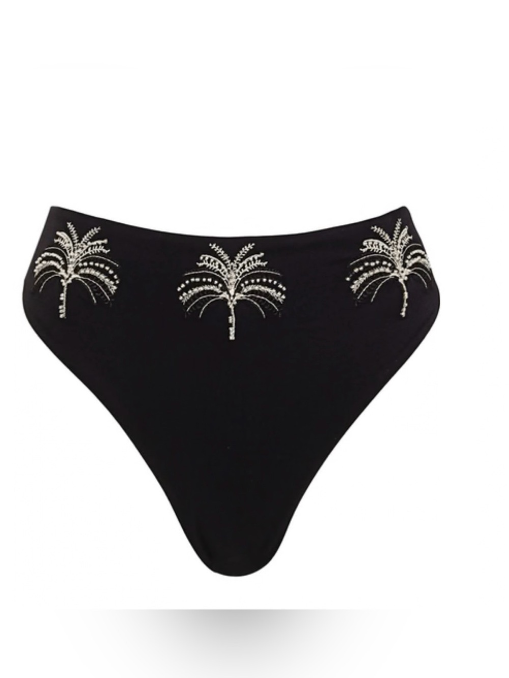 Maaji High‑Cut navy blue Bikini Bottom with Crystal Palm Motifs